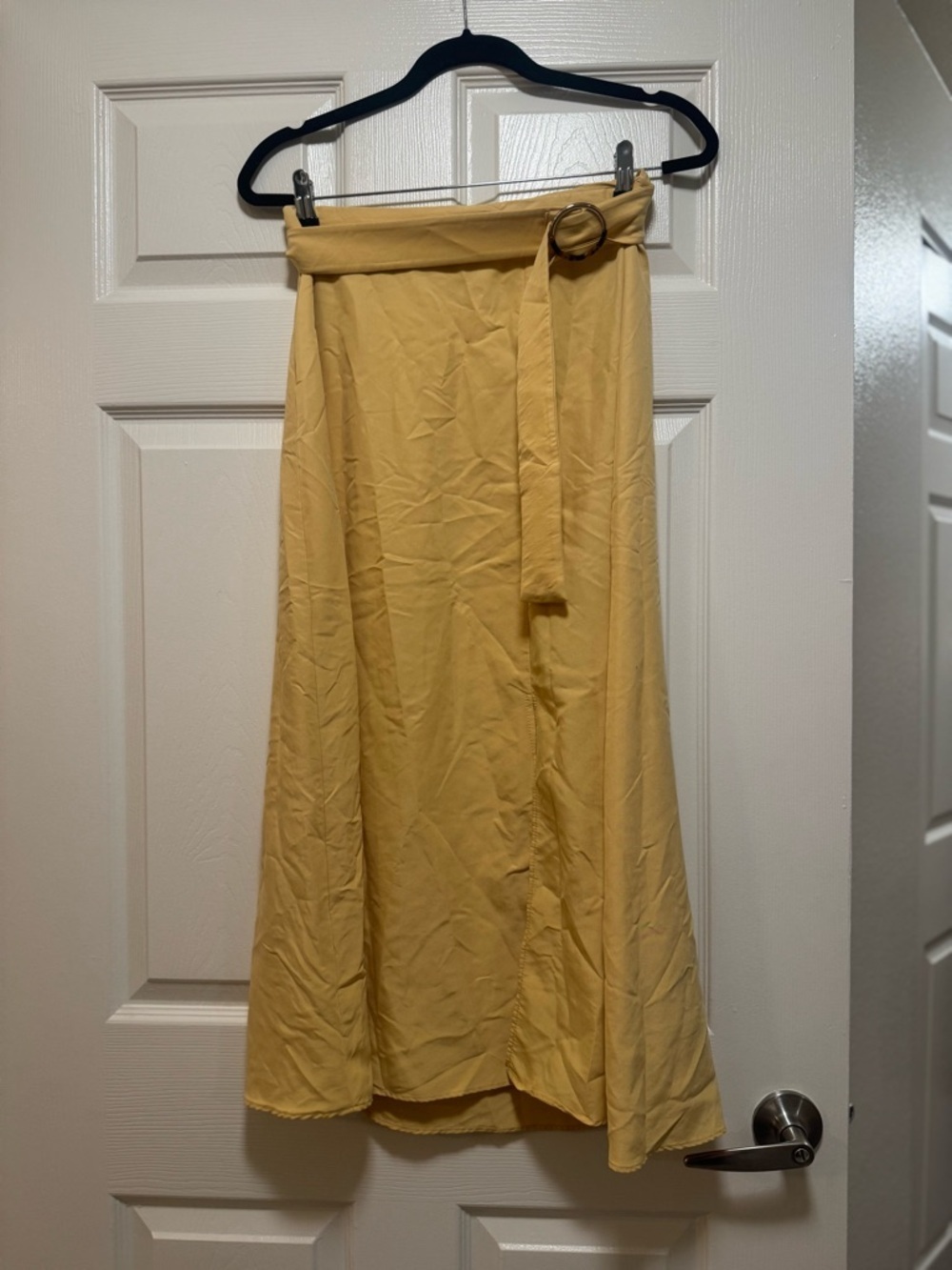 Mango Yellow A-Line Belted Midi Skirt